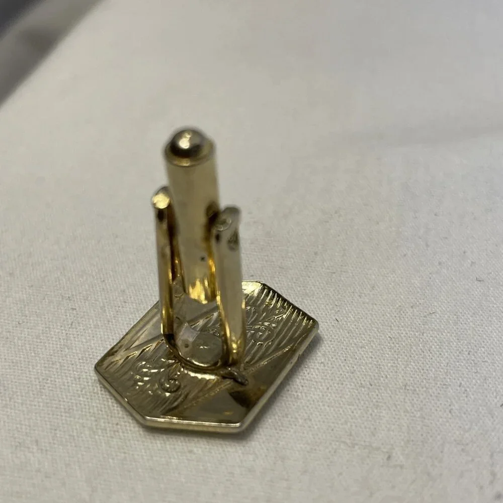 Mid Century Hexagon Scroll Design Cufflinks Vintage Gold Tone Bullet Backing